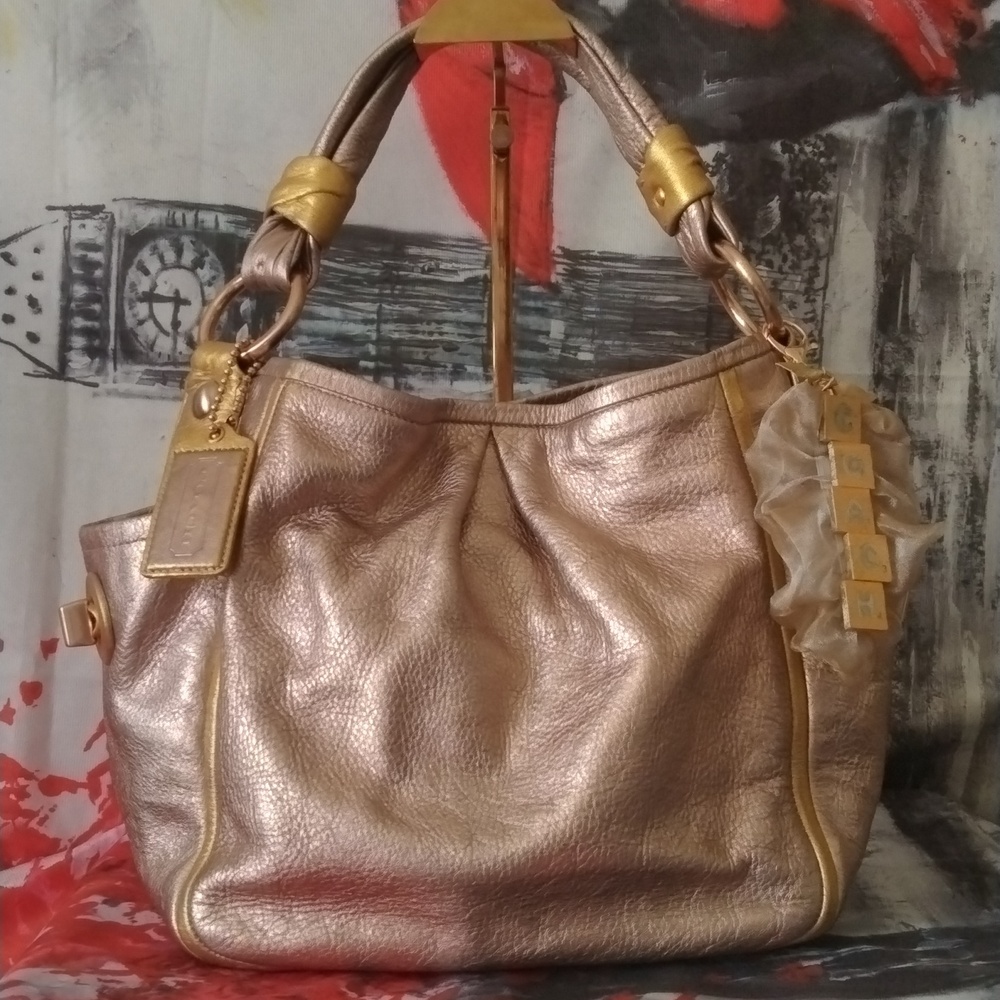 Coach Parker two-tone gold hobo bag w/purse charm